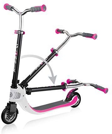 Globber - FLOW FOLDABLE 125 - Opvouwbare step met 2 wielen voor kinderen vanaf 6 jaar en jongeren, wit - roze