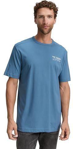 TOM TAILOR - Shirt - Blauw/Wit - Ronde Hals - Kwartmouw