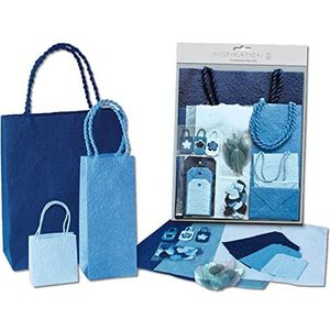 Ursus 51280004 - Geschenktassenset blauw, 3 zakjes met 3 vellen papier, labels, enveloppen en decoratie-accessoires, voor creatieve ontwerpen