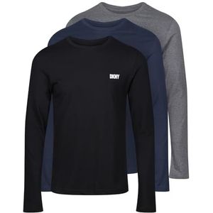 DKNY Slim Fit lichtgewicht top met lange mouwen voor heren in marineblauw/houtskool/zwart met ronde hals en merklogo - 100% katoen, superzacht en comfortabel loungewear, Marineblauw/Houtskool/Zwart, L