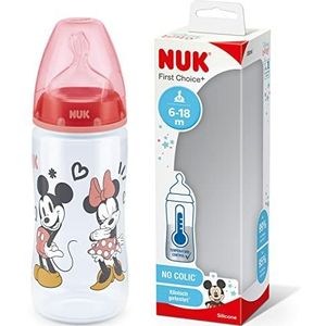 NUK Disney First Choice+ babyfles | 6-18 maanden | Temperatuurcontrole | Speen van silicone | Anti-kolieksysteem | BPA-vrij | 300 ml | Minnie Mouse | 1 stuks