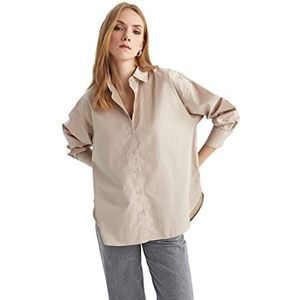 DeFacto Dameshemd van katoenweefsel met lange mouwen, stone, L