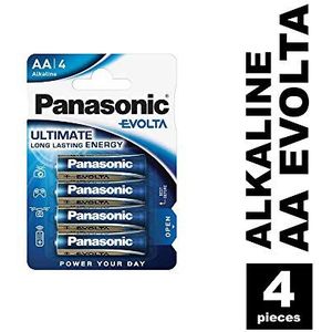 Panasonic Evolta Alkalinebatterij, AA Mignon, verpakking van 4 stuks, voor energie-intensieve producten, alkaline