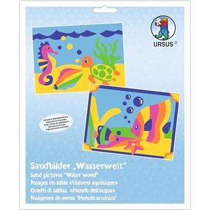 Ursus 8410001 - Zandplaatjes, waterwereld, knutselset met 2 plaatjes, zand in 10 verschillende kleuren, voor kinderen vanaf 3 jaar