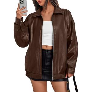 Trendy Queen Dames Lederen Jassen Oversized Faux Motorfiets Plus Size Moto Biker Jas Herfst Outfits Mode Kleding 2025, Bruin, XXL