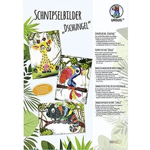 Ursus 21320099 Snippers jungle, knutselset voor kinderen vanaf 3 jaar, met 8 motiefsjablonen en gekleurd glanspapier, voor het knutselen van foto's van papiersnipsels, kleurrijk