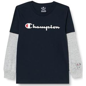 Champion Legacy American Classics B-logo Two-Color L-s Crewneck shirt met lange mouwen voor kinderen en jongens, marine/grijs gemêleerd, 13-14 jaar