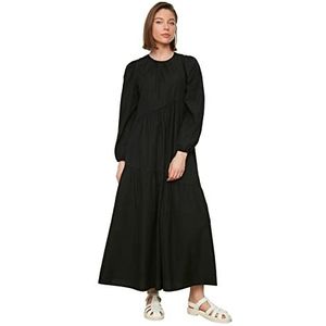 Trendyol Dames Shrew gedetailleerde ronde kraag popel-geweven jurk jurk, zwart, 34