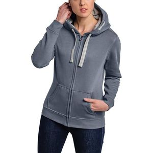 HRM Premium damesjack met capuchon met contrasterende binnenvoering, basic hoodie met ritssluiting, hoogwaardige en duurzame damestops, stone, XS