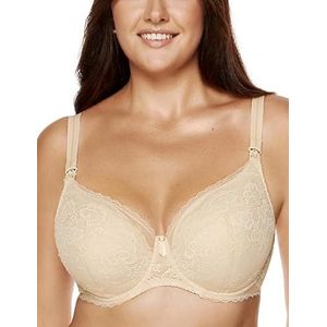 Gorteks Lingerie Maman-B4 gewatteerde kanten borstvoedingsbeha, damesbeha met beugels, zwangerschapsbeha, zakken voor borstvoeding, klassieke beha - 80B, beige, beige, 80B
