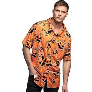 Boland - Shirt korte mouwen met pompoenmotief, herenoverhemd voor Halloween kostuum, carnaval