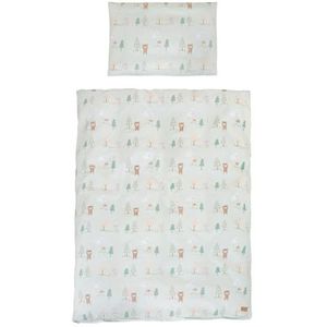 roba Woodland Buddies Kinderbeddengoed, overtrek voor dekbed 100 x 135 cm + hoofdkussen 40 x 60 cm, beddengoedset, 2-delig, van katoen, pastelgroen