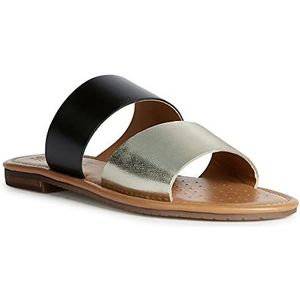 Geox D Sozy S Flat Sandalen voor dames, zwart/LT goud, 39 EU, Black Lt Gold, 39 EU