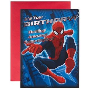 Hallmark Grote verjaardagskaart voor kinderen, Marvel Amazing Swing Spiderman design, meerkleurig, 30,5 x 22,8 x 0,2 cm