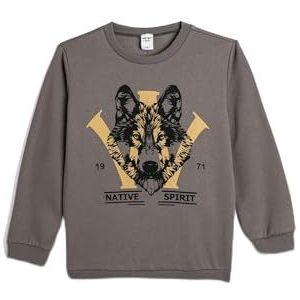 Koton Boys's Long Sleeve Crew Wolf Bedrukt Soft Interior Sweatshirt, grijs (031), 4-5 jaar