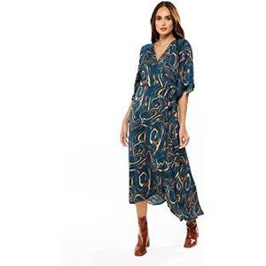 Liquorish Vrouwen Scribble Print Maxi Wrap Jurk met Kimono Mouwen in Donker Groen Bruiloft, 14