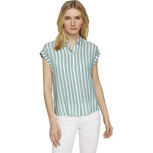 TOM TAILOR Dames Gestreepte hemdblouse met korte mouwen 1024063, 26020 - Green Offwhite Vertical Stripe, 44