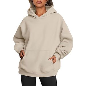 Trendy Queen Oversized hoodies voor dames, fleece sweatshirts met lange mouwen, truien, herfst- en winterkleding, Beige, M