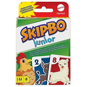 B09C9482H4– Mattel Games HHB37 - Skip Bo Junior kaartspel met 2 niveaus, 112 kaarten, vermakelijk sequentieel spel voor 2 tot 4 spelers vanaf 5 jaar