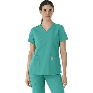 Carhartt Scrubs C12113 Women's Force® Modern Fit V-Neck Top - 5X - Teal Blue