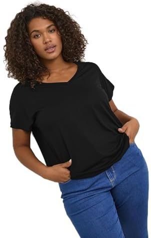 KAFFE - CURVE - Shirt - Zwart - V-hals - Losse Pasvorm