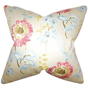 The Pillow Collection Haley Kussenhoes met bloemen, katoen, wit, 10025 x 10025 x 3505 cm