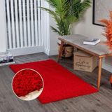 Surya Home pluizig tapijt, shaggy tapijt voor woonkamer, slaapkamer, eetkamer, Berber abstract langpolig tapijt, wit pluizig - groot tapijt, 200 x 290 cm, rood