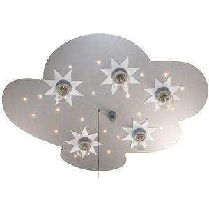 Niermann Standby 667 LED plafondlamp wolk, 5 x E14 - max. 40 Watt + 20 LED lichtpunten A 0,18 Watt als sluimerlicht, inclusief trekschakelaar, gelakt hout, zilver