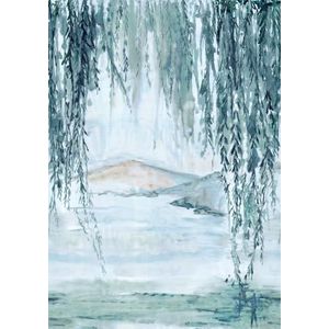 Rasch Behang 360783 - Fotobehang op vlies met kunstzinnig landschap in groen, blauw, bruin en wit uit de collectie Magicwalls - 3,00 m x 2,12 m (L x B)