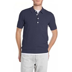 Replay Heren regular fit korte mouwen pullover van katoen met kraag, 782 Stone Blue, S