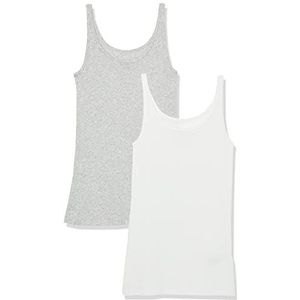Amazon Essentials Tanktop voor dames, slim fit, dunne bandjes, 2 stuks, lichtgrijs heide/wit, X-Small