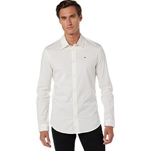 Tommy Jeans Originele stretch lange mouwen slim fit vrijetijdshemd voor heren, wit (classic white 100), XL