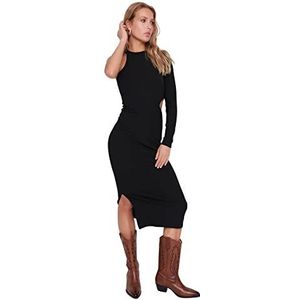 Trendyol Dames Mini Bodycone getailleerde gebreide jurk, Zwart, L