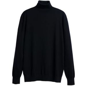 Diana Studio, Heren trui met hoge kraag, basic, zwart, 100% merinowol, effen, lange mouwen, maat L, regular fit, Zwart, L