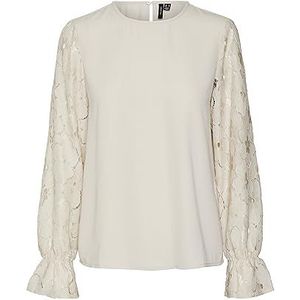 VERO MODA Dames Vmseja Ls Lace Top WVN Pa Shirt met lange mouwen, Pumice Stone, S