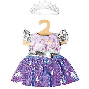 Heless 2131 - jurk voor poppen in feeëndesign en eenhoorn, met omkeerbare pailletten en zilveren kroon, maat 35 - 45 cm