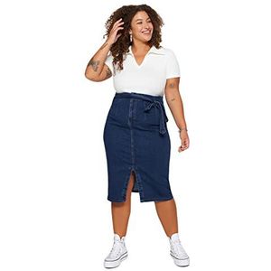 TRENDYOL Rechte mini-rok voor dames, normale rok in oversized rok, Donkerblauw, 42 Grote maten