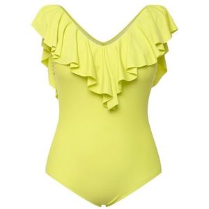 Ulla Popken Badpak voor dames, volant, V-hals, softcups, neongeel, 46