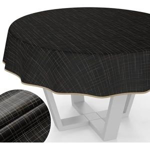 ANRO Afwasbaar tafelzeil, met teflon-coating, onderhoudsvriendelijk, lotuseffect, vuil- en waterafstotend, Roma, gestreept, rond, 140 cm, met zoom (omzoomd), zwart