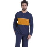 Athena - Chic 7p86 - Pyjama - Blauw Marine + Miel - 2-delig - 100% Katoen