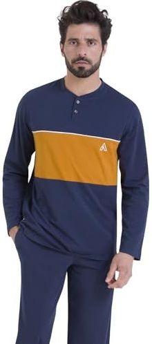 Athena - Chic 7p86 - Pyjama - Blauw Marine + Miel - 2-delig - 100% Katoen