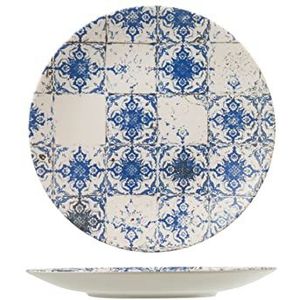 H&h set 12 piatti piani lotus in stoneware blu e avorio cm 28