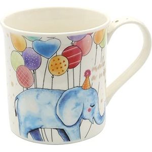 Dekohelden24 Koffiemok van porselein - motief: verjaardag olifant - grootte H / Ø: 9 x 8 cm, inhoud 300ml, vaatwasmachinebestendig