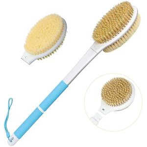 HORJOR Rugborstel voor douche, lange steel, afneembare doucheborstel met 2 koppen, doucheborstel, badborstel voor het borstelen van natte of droge rug, lichaamsborstel