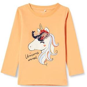 NAME IT Meisjes Nmfthilda Ls Top Box Shirt met lange mouwen, oranje chiffon, 110 cm