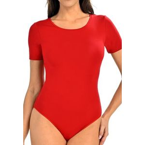 Teyli Elegante bodysuit voor dames, mesh top, sexy body van viscose en mesh met toevoeging van lycra-vezels, rood, XS