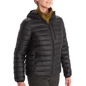 Marmot Dames Wm's Highlander Hoody, Warm donsjack, geïsoleerde winterjas met capuchon, ademend, lichtgewicht inpakbaar jack voor buiten, winddicht, Black, L