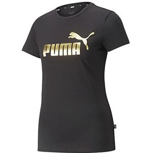 PUMA Dames Essentials+ Metallic Logo T-shirt, Puma zwart-gouden folie, L