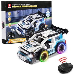 WISE BLOCK 389053 Elektrische sportwagen, racewagen voor jongens en meisjes, modelauto bouwstenen met 414 PCS, speelgoedauto's met terugtrekmotor en afstandsbediening vanaf 3 jaar Home