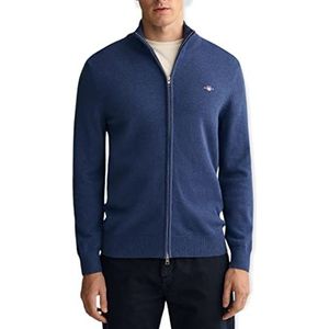 GANT Casual katoenen cardigan voor heren, gebreide jas, donker JEANSBLUE melange, standaard, Dark Jeansblue Melange, XXL